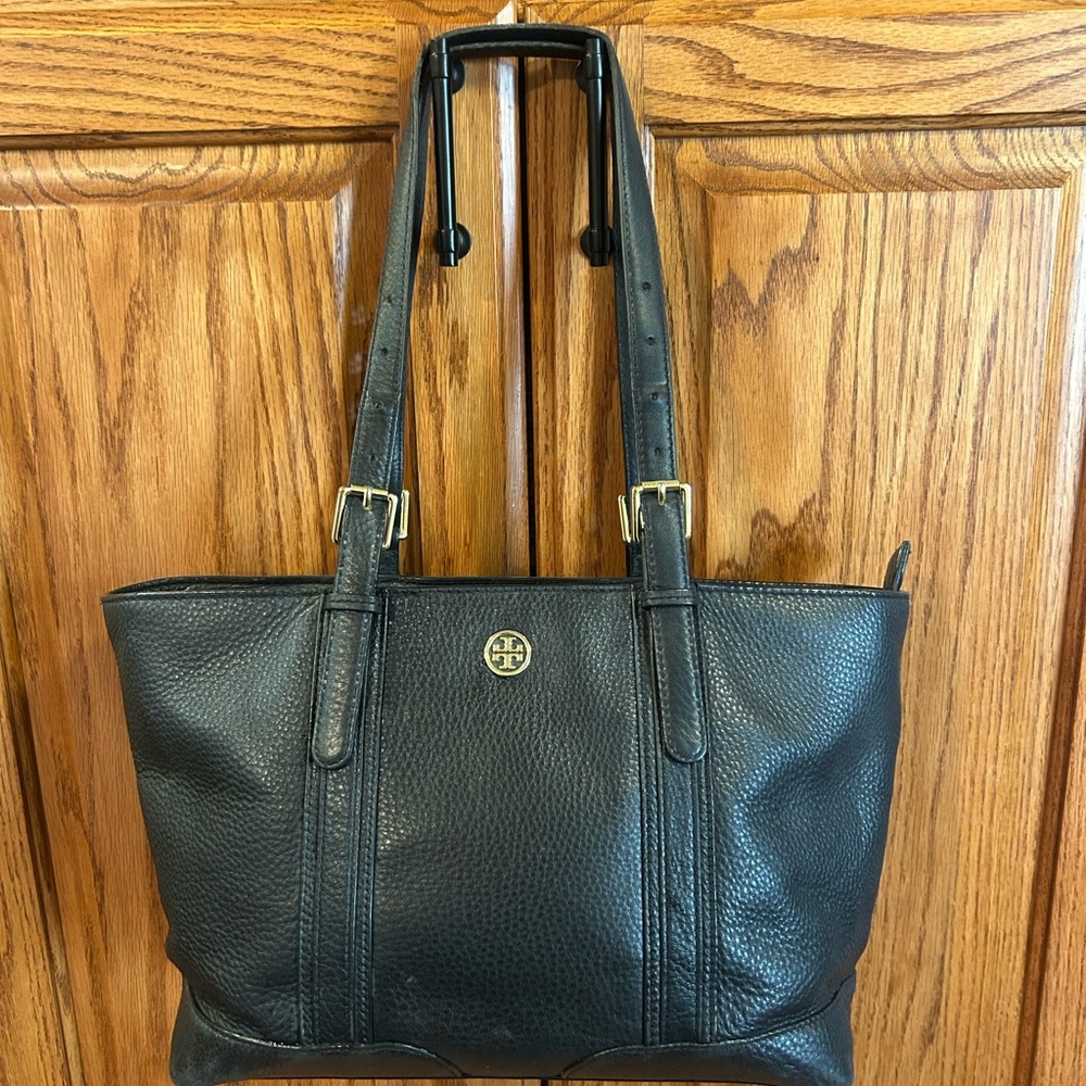 Tory Burch Black Landon pebbles leather tote